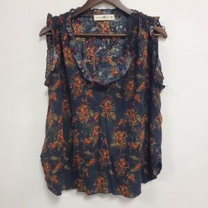 NATURAL LIFE Navy Floral Ruffle Sleeve Blouse